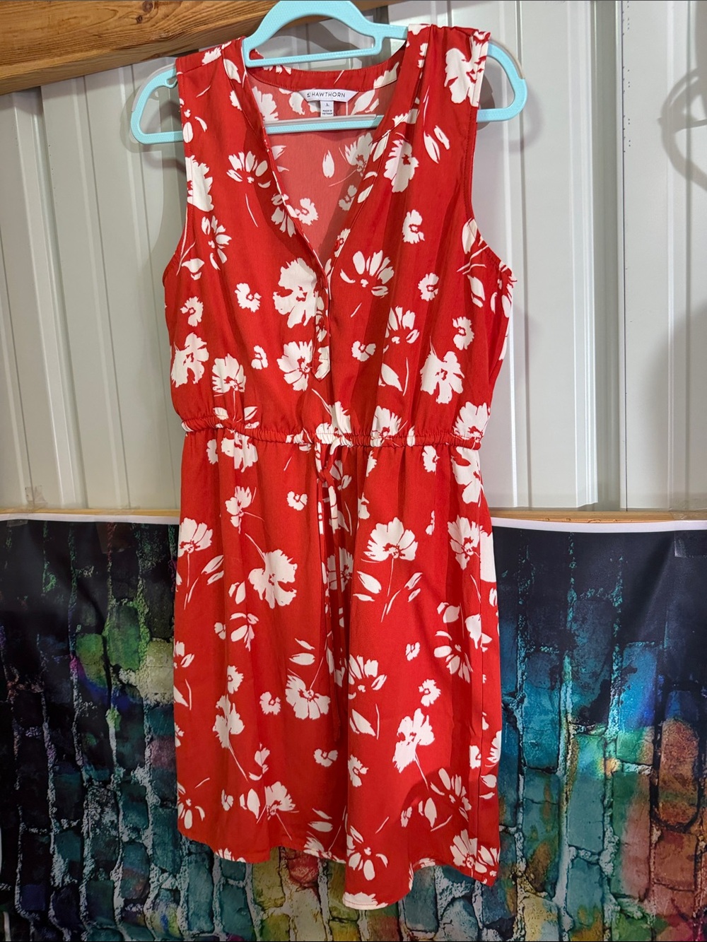 41 Hawthorn Red Floral V-Neck Drawstring Dress